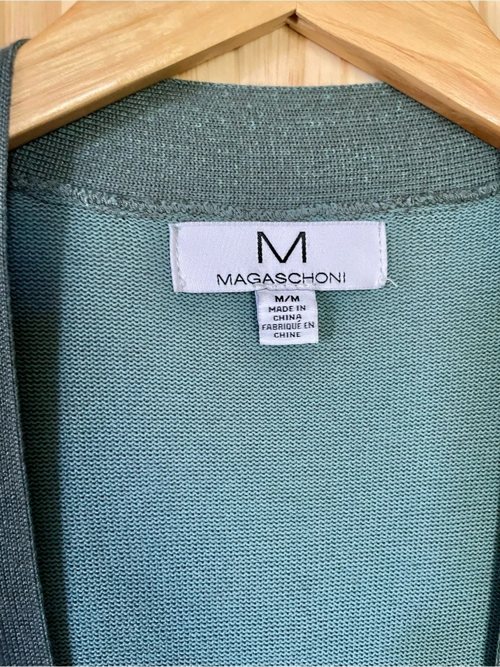 Magaschoni Teal Turquoise Green Open Front Knit Long Duster Cardigan Size